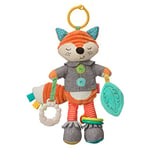 Infantino - Peluche Renard - Jouet Sensoriel Bébé - Matières variées - Hochet et Anneau de Dentition intégrée - Se Fixe Partout grâce à Son Anneau Clip - sans BPA - Jouet d'Eveil Dès 0 Mois