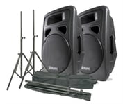 2-Pack SkyTec SP1200A 12" med 2st stativ, 2-Pack Högtalare Aktiv 12" med stativ