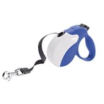 Ferplast Laisse Chien Enrouleur Amigo Small, Laisse pour Petits Chiens jusqu'à 15 Kg. Sangle Extensible Max 5 m. Bouton de Verrouillage et de déverrouillage Unique, Bleu, Couvercle Blanc