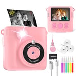 YORKOO Kids Camera for Girls, Instant Camera for Kids with Photo Paper, 1080P HD Digital Camera for Kids, Creative Toys Gifts for Children Age 4-10 Years Old, Video Recorder, 32GB SD Card - Pink