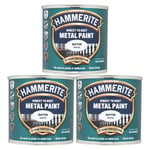 3x Hammerite Direct To Rust Satin White Quick Drying Metal Paint 250ml