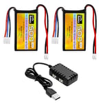 ZYGY 2PCS 7.4V 500mAh 30C Li Batterie & Prise PH2.0 et Chargeur 2 en 1 pour AX24 SCX24 Batteries pour modèles réduits de Voitures la Plupart des Voitures RC à l'échelle 1/10, 1/16, 1/18, 1/24 Camions