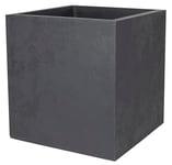 EDA - Pot Carré 50 cm Basalt 57 L - Décor Imitation Béton - Double Paroi - Zone de Rétention d'eau - 49,5 x 49,5 x H.49,5 cm - Gris Anthracite