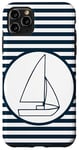 Coque pour iPhone 11 Pro Max Nautical Stripes Bleu Marine Blanc Minimaliste Yacht Voilier