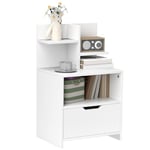 HOMCOM Table de Chevet Table de Nuit avec tiroir, Niche et étagères de Rangement Effet Bois - 45 x 35 x 73 cm Blanc