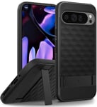 Caseology Parallax Béquille pour Google Pixel 9 Pro XL [Béquille intégrée] [Protection Contre Les Chutes de qualité Militaire] Coque avec Motifs de poignée latérale pour Pixel 9 Pro XL – Matte Black