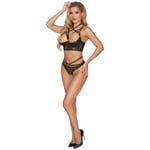 Abierta Fina Black and Gold Half Cup Lace Bra Set - Black - M