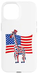 Coque pour iPhone 15 4 juillet Girafe USA Drapeau Indépendance Day Girafes