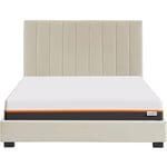 Ensemble lit 160x200 en velours beige William + Matelas mousse gel à mémoire de forme, double confort - Dual Confort