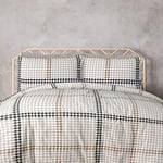 Sleepdown Houndstooth Check Lilac Brown 100% Brushed Cotton Reversible Duvet Cover Quilt Bedding Set with Pillowcases Warm Soft Easy Care Bed Linen - Double (200cm x 200cm)