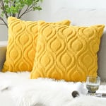 Sunia Lot de 2 Housses de Coussin en Laine Artificielle Doux Peluche, Taies d'oreiller Boho Rectangulaires Carrés Décoratifs Confortables pour Canapé-Lit Chambre Jaune Moutarde 40x40cm