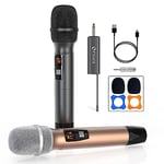 FDUCE Microphone sans Fil, Micro karaoké, système Dynamique Portable Double UHF avec récepteur Rechargeable pour fête, église, réunion, Mariage, 200 Pieds (Gris et Or)