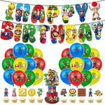 Super Mario Grattis på födelsedagen Party Dekoration Ballonger Kit Bunting Banner Cake Cupcake Toppers Set