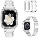 Kompatibel med Apple Watch Band 40mm med Fodral Kvinnor, Smycken Ersättning Metall Armband Rem med 2 Pack Bling PC Skyddande Skal för iWatch Serie 6/5/4(Silver)