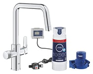 GROHE Blue Pure Start – Kitchen Sink Tap Starter Kit for Filtered Water (High U-Shaped 150° Swivel Spout, Under-Sink Activated Filter Set, Separate Inner Water Ways, Easy to Fit), Chrome, 30594000