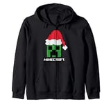 Minecraft Christmas Creeper Santa Hat Zip Hoodie