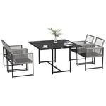 Outsunny Salon de Jardin en Acier Ensemble Table et chaises - 5 pièces avec 1 Table à Manger et 4 chaises avec Dossier Pliable Plateau en Verre trempé Gris