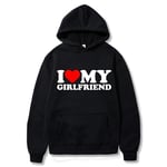 Jag Älskar Min Flickvän Tryckt Luvtröja för Män Casual Pullover Sweatshirt med Ficka Streetwear för Vintern Svart Black M