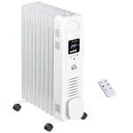 HOMCOM Oil Filled Radiator Electric Heater 3 Heat Settings Remote Control White