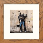 Lumartos, Banksy Steve Jobs Contemporary Home Decor Wall Art Watercolour Print, Dark Wood Frame, 14 x 14 Inches