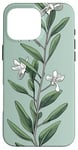 iPhone 16 Pro Max Leaves Botanical Plant Line Art Sage Green Wildflower Floral Case