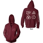 Led Zeppelin Hoodie Symbols Band Logo Official Mens Maroon Red Zipped S