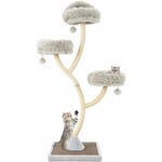 COSTWAY Arbre à Chat avec Cadre en métal incurvé, Tour à Chat avec 3 perchoirs peluchés et poteaux en sisal, Centre d'activités pour Chat avec balles