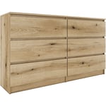 ASTER - Commode large chambre salon bureau - 6 tiroirs - 138x40x77cm - 6 tiroirs - Style scandinave - Aspect bois