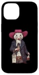 Coque pour iPhone 14 Opossum américain dans un chapeau de cowboy buvant une bouteille de whisky