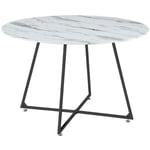 Table Repas ronde 4 personnes heloise Noir verre effet Marbre Blanc 120cm