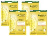 Garnier - Masque Tissu Hydratant - Booster d'Eclat - Enrichi en Vitamine C et Acide Hyaluronique - Formule Vegan - Pour les Peaux Ternes et Fatiguées - 28 g (Lot de 4)