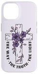 Coque pour iPhone 14 Le chemin de la vérité, la lumière florale, la croix de la foi chrétienne