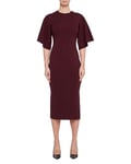 Ted Baker WMD-lounia-Fluted Sleeve Knitted Bodycon Midi Dress Robe d'affaires décontractée, Rouge foncé, 42 Femme