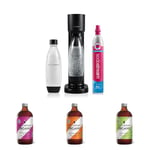 SodaStream Gaia Sparkling Water Maker, Sparkling Water Machine & 1L Water Bottle, Slim Retro Drinks Maker w.BPA-Free Water Bottle, Quick Connect Co2 Gas Bottle + 3 x Organic Flavours Drink Mixes
