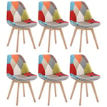 WOLTU 6 X Chaises Salle à Manger Chaise de Cuisine en Lin + Bois Multicolore BH29mf-6