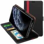 Etui Portefeuille Apple iPhone 11 Pro Housse PU Cuir Porte-Cartes, Noir / Rouge