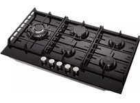 Signature Collection SCGH91B 90Cm Gas Hob with 3.8Kw Wok Burner - Black Glass