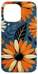 Coque pour iPhone 14 Pro Max Marguerites orange audacieuses sur bleu marine