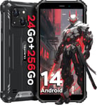 Wp32Pro Smartphone Pas Cher Android 14 Octa-Core,Batterie 6300Mah Telephone Portable Incassable,Ecran 6"" Hd+,Smartphone Debloque 24Gb+256Gb 4G,Ip68,5+20Mp Camera,Double Sim,Otg,Nfc-Noir