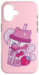 Coque pour iPhone 16 Kawaii Tasse à jus mignonne à la fraise Anime Comic Esthétique