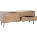 HHG - jamais utilisé] Meuble tv 172, Buffet tv Armoire tv Commode, porte à tiroir, Kubu rotin bois 56x140x41cm chêne-optique