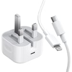 Snabbladdare 20W USB C Snabbladdare Kontakt och USB C till Lightning Laddningskabel 2M, Passar för iPhone13 14 15 13Pro 14Pro 15Pro