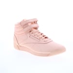 Reebok Freestyle Hi Womens Orange Leather Lace Up Lifestyle Trainers Shoes