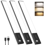 FULEN Lampe LED Rechargeable, 38CM Barre LED Cuisine avec Détecteur de Mouvement Intérieur, Lumière Sans Fil avec Batterie 3500mAh, Éclairage LED Cuisine Sous Meuble, 3 Températures de Couleur,Noir