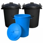 (Pack of 3) Plastic Large Dustbin With Lid Heavy Duty 50L Bin For Garden Kitchen