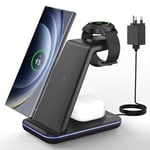 Wireless Charger for Samsung, JoyGeek 3 in 1 Charging Station for Galaxy Watch 5 Pro/4/3/Active2/1 - Phone Charger Stand for S24/S23 Ultra/S22/S21/S20/Note 20, Z Fold&Flip Series, Buds2 Pro, Black