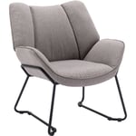 Wahson Office Chairs - Fauteuil Salon Confortable Assise Épais Fauteuil Chambre avec Pied Métal Fauteuil Relax pour Salon, Lin, Gris