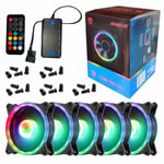 5x 120MM RGB Case Fan Set With Hub Controller And Remote Control LED Cooling