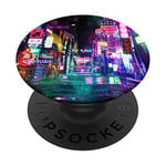 Cyberpunk City Sci Fi Night Tokyo Japon Urban Noir Dystopia PopSockets PopGrip - Support et Grip pour Smartphone/Tablette avec un Top Interchangeable