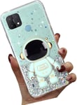 Case Paillettes Pour Oppo Realme C21y/C25y Astronaute Béquille Coque,Bling Astronautes Pliant Supporter Silicone Flexible Housse Étui De Potection